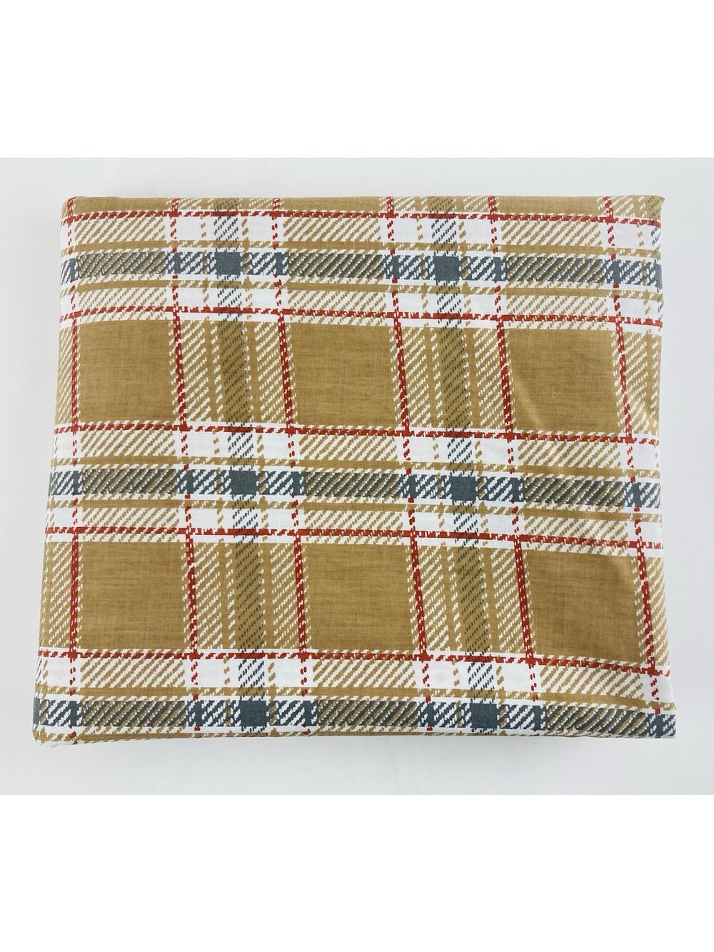 VINTAGE LADY PEPPERELL FLAT SHEET Rare Plaid Tartan Tan Beige Caramel Orange Blo